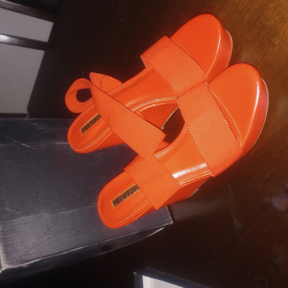 Liliana Reddish- Orange Wedge Shoes Vibrant Statement Piece - Picture 5 of 5